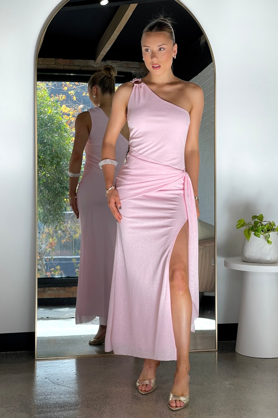 Mariyan One Shoulder Maxi Dress Pink