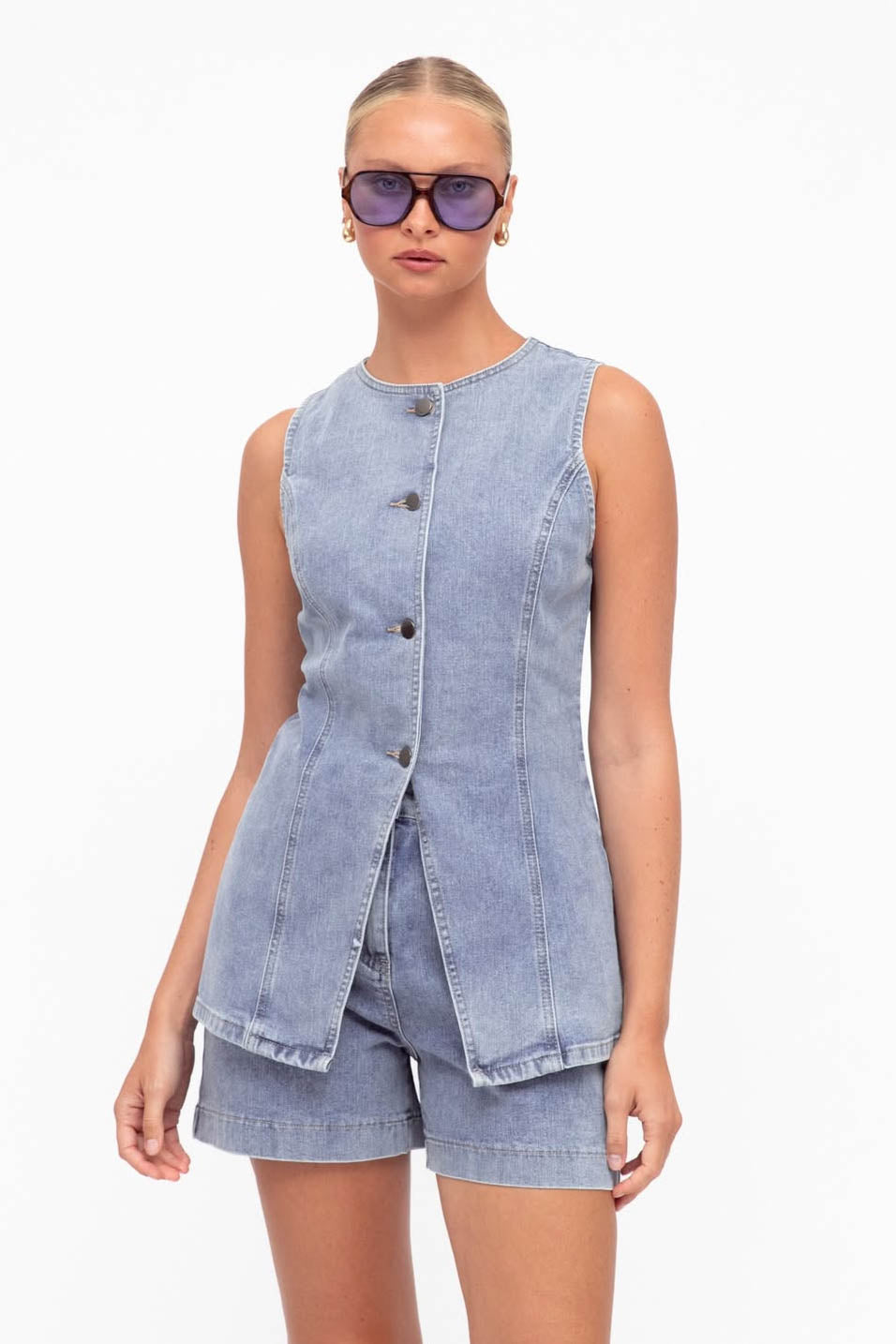 Paper Heart Jamma Denim Vest Mid Wash