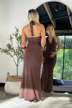 Load image into Gallery viewer, Talara Halter Maxi Dress Brown Lace
