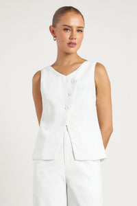 Asymmetric Linen Blend Vest White