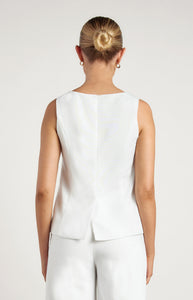 Asymmetric Linen Blend Vest White