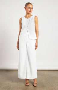 Asymmetric Linen Blend Vest White