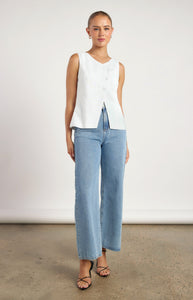 Asymmetric Linen Blend Vest White