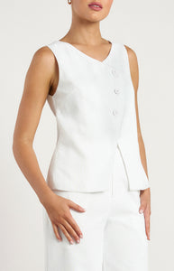 Asymmetric Linen Blend Vest White