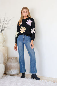 Daisy Bloom Knit Jumper Black