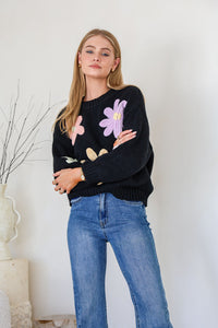 Daisy Bloom Knit Jumper Black