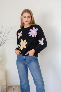 Daisy Bloom Knit Jumper Black
