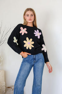 Daisy Bloom Knit Jumper Black