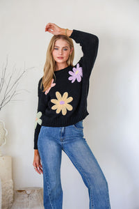 Daisy Bloom Knit Jumper Black
