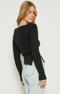 Asymmetric Hem Knit Top Black