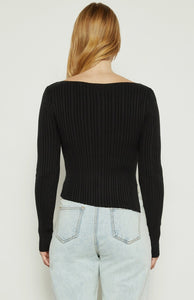 Asymmetric Hem Knit Top Black