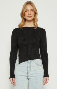 Asymmetric Hem Knit Top Black