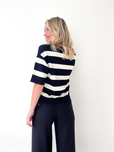 Bold Stripe Knit Top Black