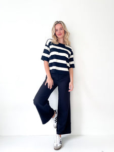 Bold Stripe Knit Top Black