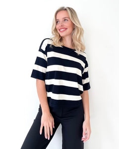 Bold Stripe Knit Top Black