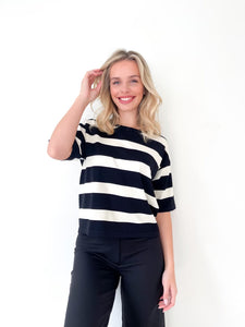 Bold Stripe Knit Top Black