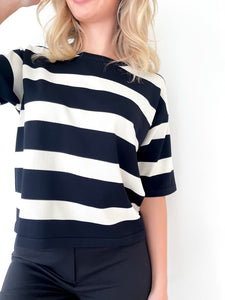 Bold Stripe Knit Top Black