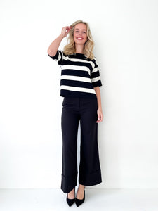 Bold Stripe Knit Top Black