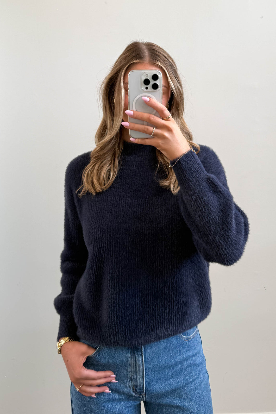 Adela Fluffy Knit Jumper Navy