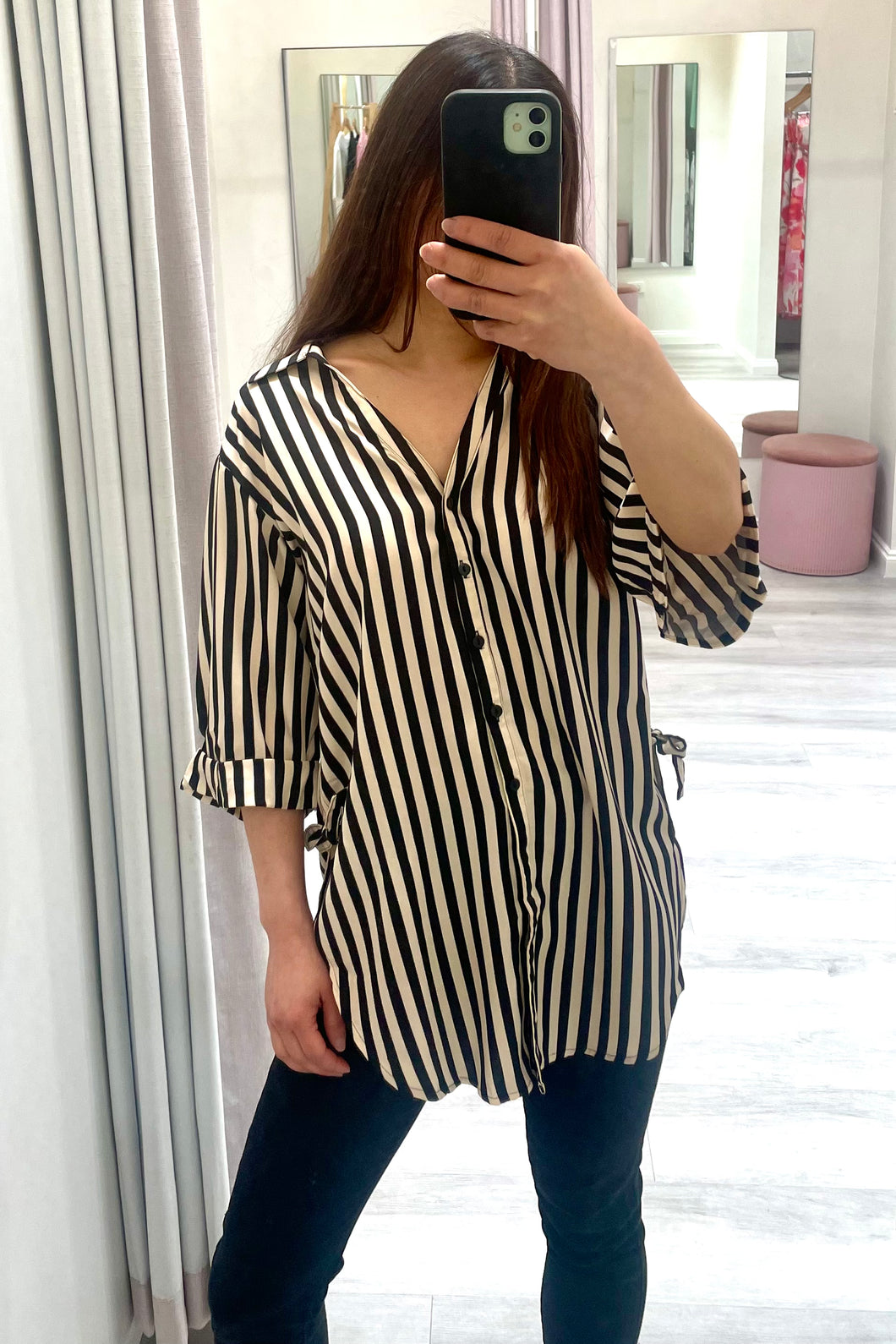 Rasa Shirt Beige Black Stripe