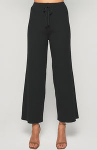 Ribbed Wide Leg Knit Pants Black