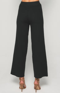 Ribbed Wide Leg Knit Pants Black