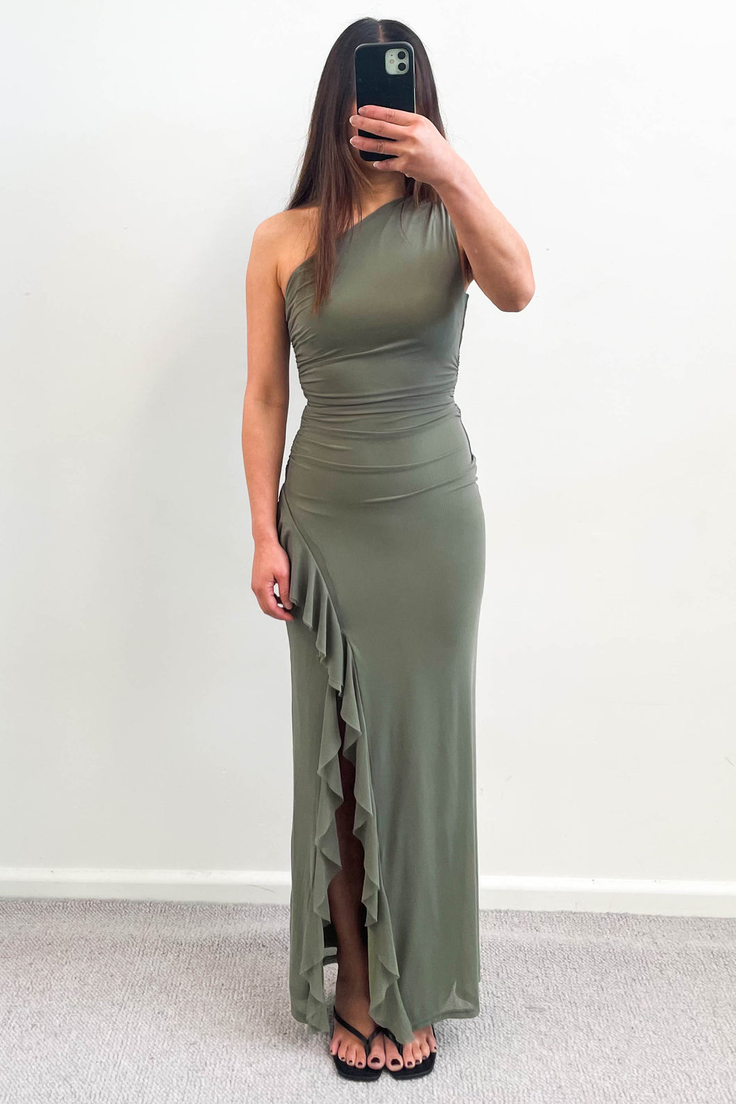 Julita One Shoulder Maxi Dress Olive