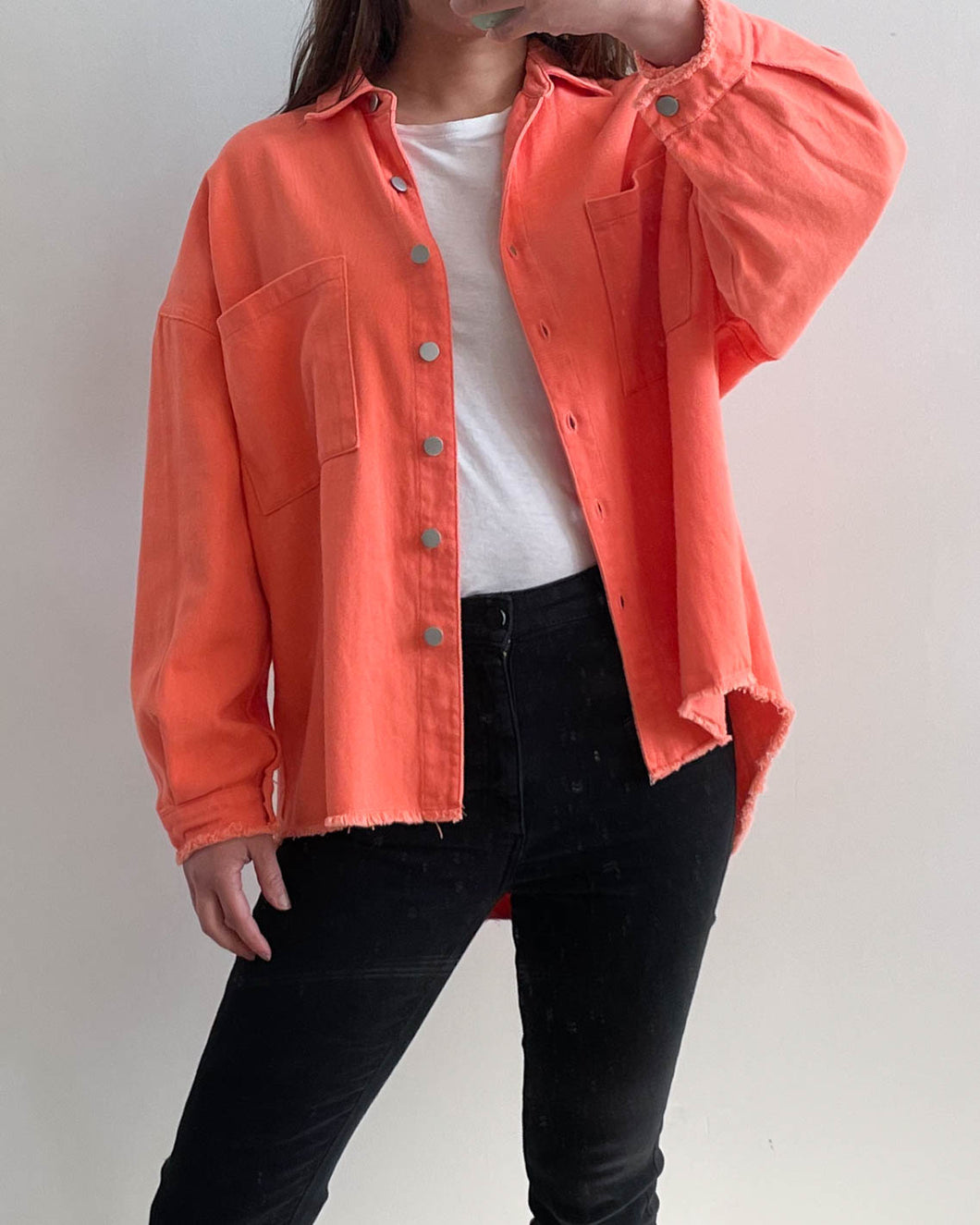 Raw Hem Shacket Orange