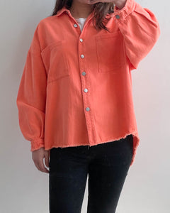 Raw Hem Shacket Orange