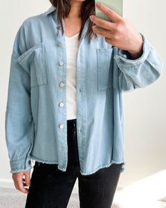 Raw Hem Shacket Light Denim