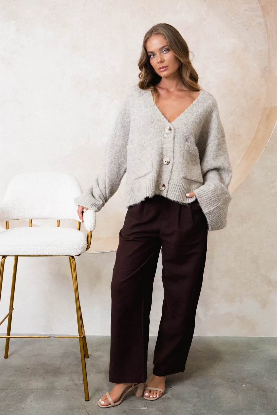 Ebby & I Marco Knit Cardigan Mushroom