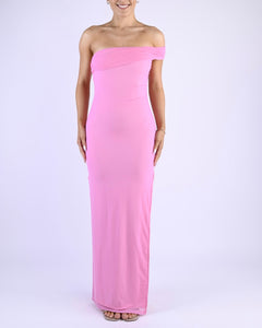 Polly One Shoulder Mesh Maxi Dress Powder Pink