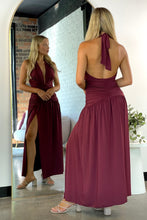 Load image into Gallery viewer, Dolce Ruched Halter Maxi Dress Burgundy
