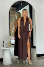 Load image into Gallery viewer, Dolce Ruched Halter Maxi Dress Brown
