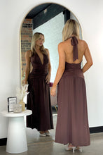 Load image into Gallery viewer, Dolce Ruched Halter Maxi Dress Brown
