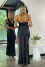 Load image into Gallery viewer, Joplin Satin Halter Maxi Dress Black
