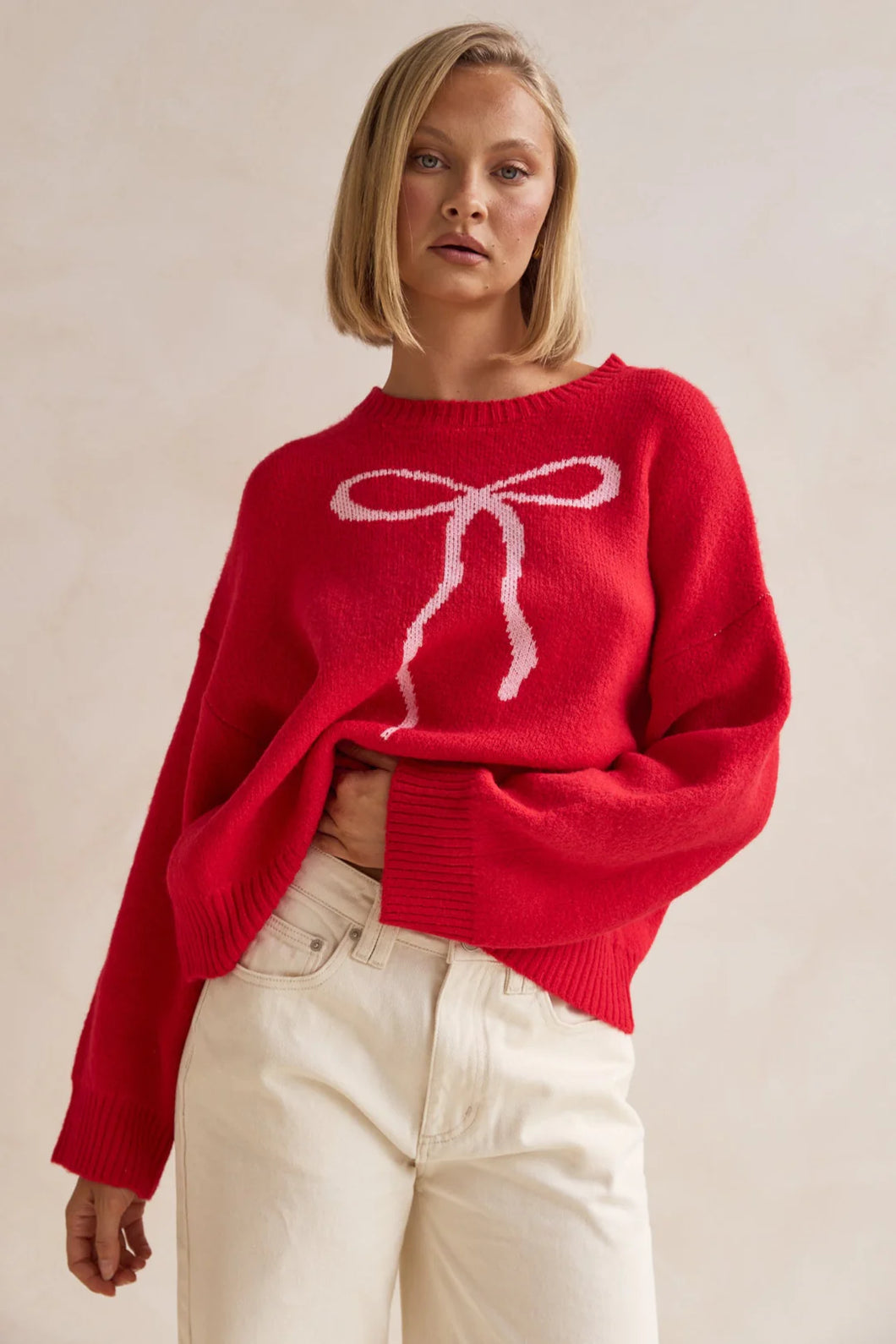 Ribbon Knit Jumper Red