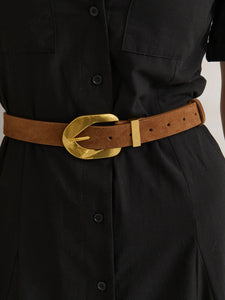 Genuine Suede Chain Buckle Belt Tan