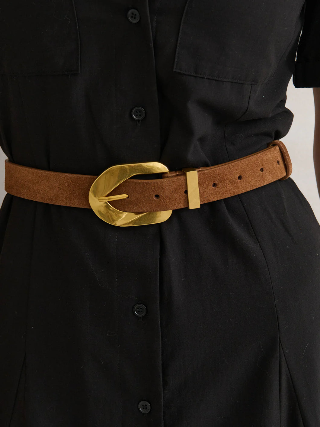 Genuine Suede Chain Buckle Belt Tan
