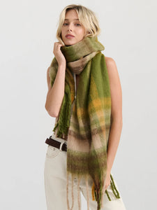 Matcha Checkered Fluffy Scarf