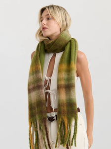 Matcha Checkered Fluffy Scarf
