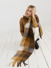 Load image into Gallery viewer, Brown Multi Checkered Fluffy Scarf
