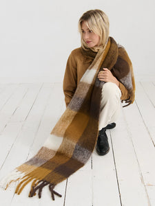 Brown Multi Checkered Fluffy Scarf