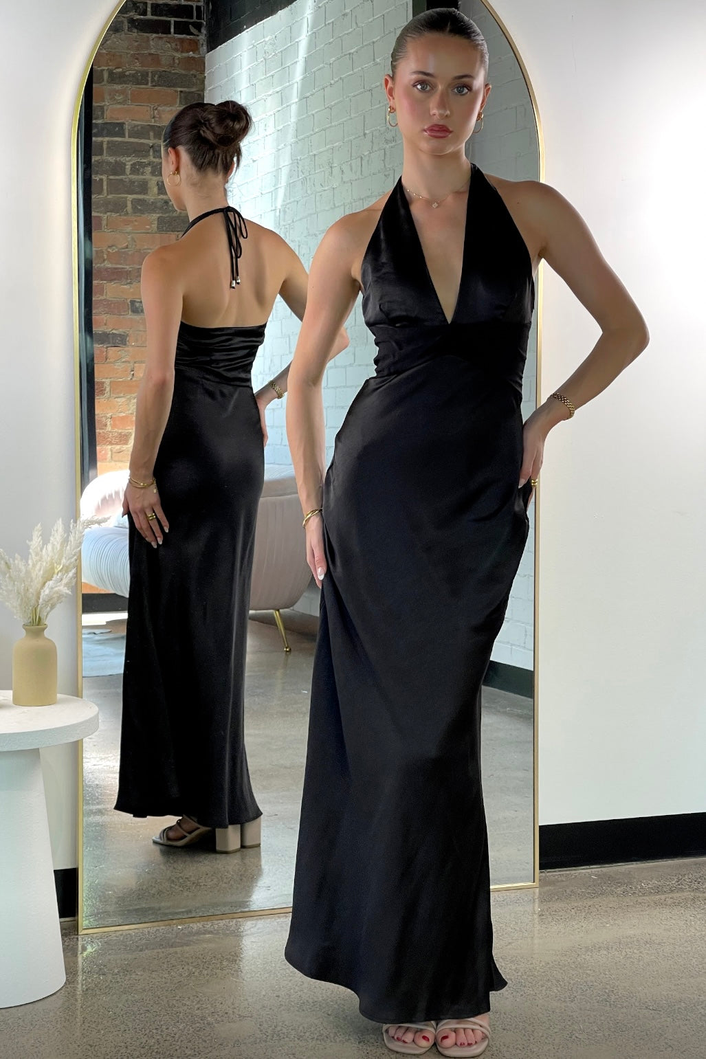 Joplin Satin Halter Maxi Dress Black