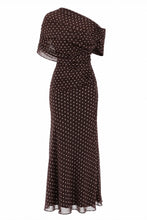 Load image into Gallery viewer, Naomi Drop Shoulder Maxi Dress Choc Polka Dot
