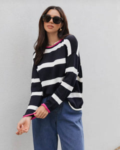 French Stripe Knit Jumper Navy