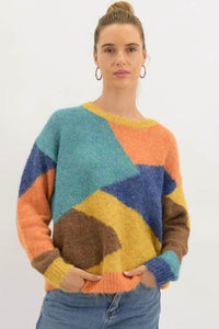 Worthier Colour Block Knit Jumper Teal