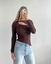 Load image into Gallery viewer, Chels Asymmetric Cut Out Knit Top Brown
