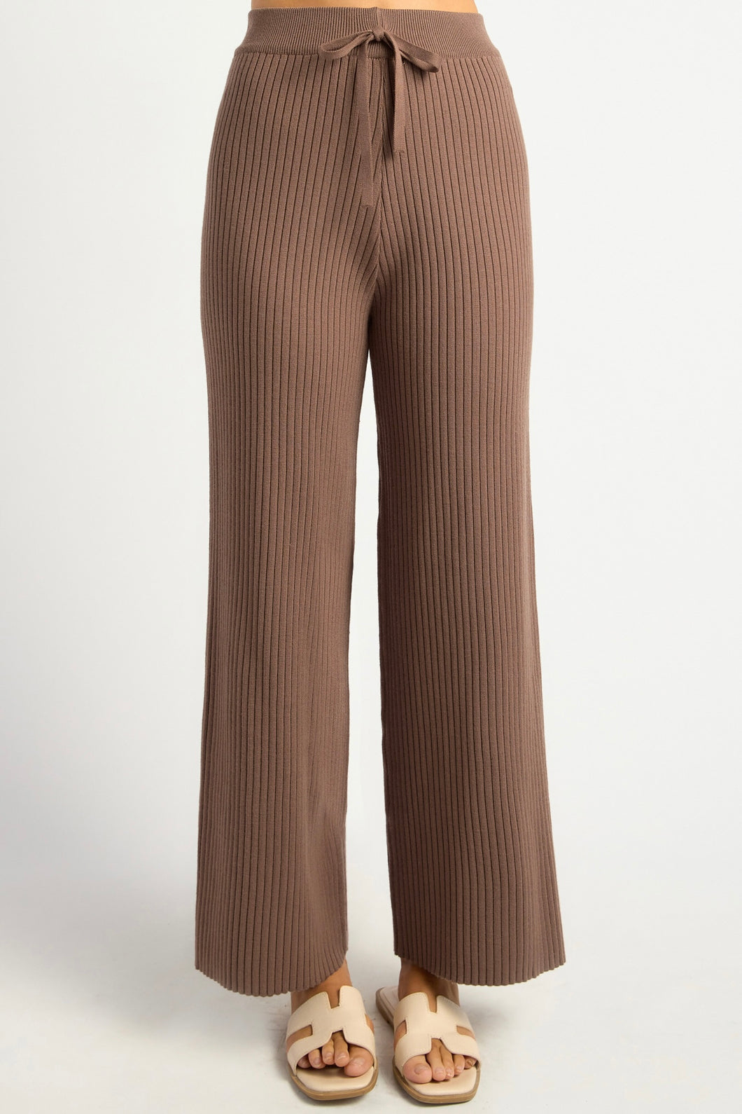 Ribbed Wide Leg Knit Pants Brown