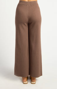 Ribbed Wide Leg Knit Pants Brown